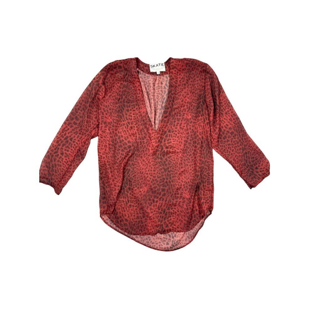 Skatie Flowy Animal Print Blouse Top V-Neck Mod Wife Oversized Red Size XS